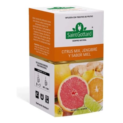 FRUTAS CITRUS MIX, JENGIBRE Y SABOR MIEL 20 SAQUITOS X 2G SAINT GOTTARD