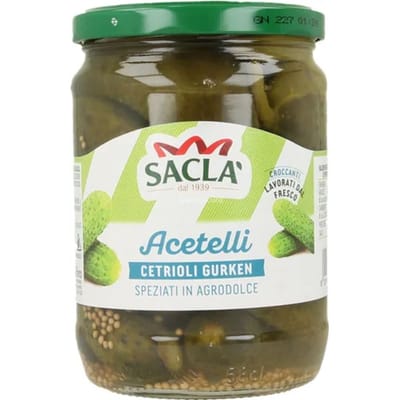 PEPINOS ENCURTIDOS AGRIDULCES CETRIOLI GURKEN AGRO DOLCE 530G SACLA
