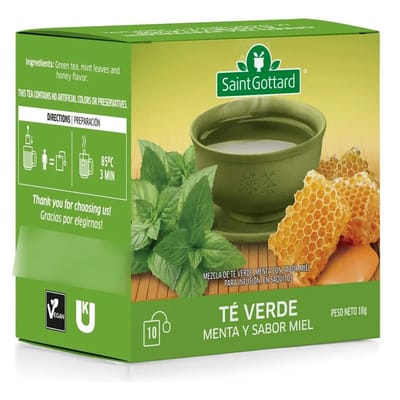 TE VERDE, MENTA Y SABOR MIEL 10 SAQUITOS X 1.8G SAINT GOTTARD