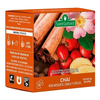 CHAI, ROSA MOSQUETA, CANELA Y ESPECIAS 10 SAQUITOS X 2G SAINT GOTTARD