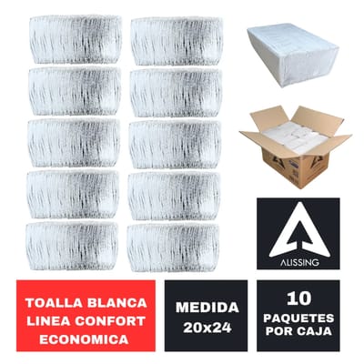 TOALLAS INTERCALADAS PARA MANO LINEA CONFORT ECONOMICA 20X24 CM COLOR BLANCO 10 PACKS ALISSING