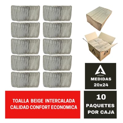 TOALLAS INTERCALADAS PARA MANO LINEA CONFORT ECONOMICA 20X24 CM COLOR BEIGE 10 PACKS ALISSING