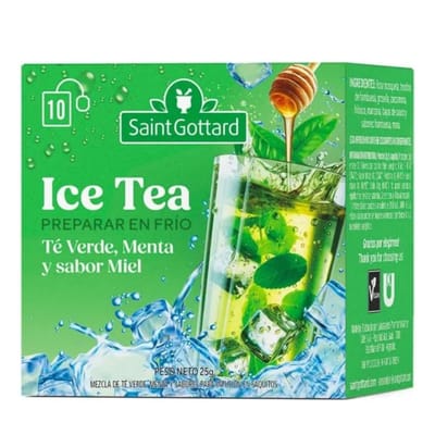 ICE TEA TE VERDE, MENTA Y SABOR MIEL 10 SAQUITOS X 2.5G SAINT GOTTARD