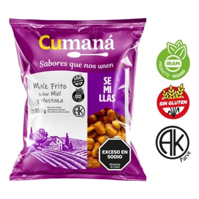 MAIZ FRITO MOSTAZA Y MIEL FLOWPACK CUMANA X150 GRS