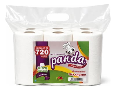 ROLLO DE COCINA PANDA ULTRA ABSORBENTE 720 PAÑOS CON PRE CORTE X 6 ROLLOS 7000