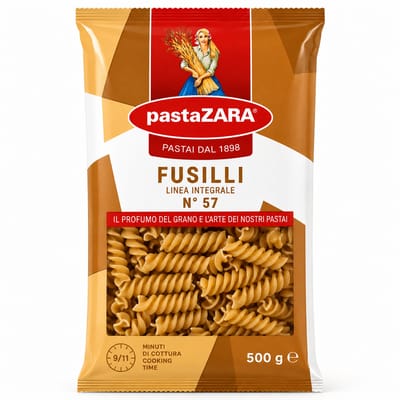 FIDEOS ITALIANOS FUSILLI INTEGRALES X 500 G PASTAZARA