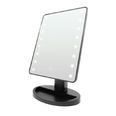 E153 - ESPEJO CON LUZ LED P/ MAQUILLAJE COLOR NEGRO E153 CON BASE